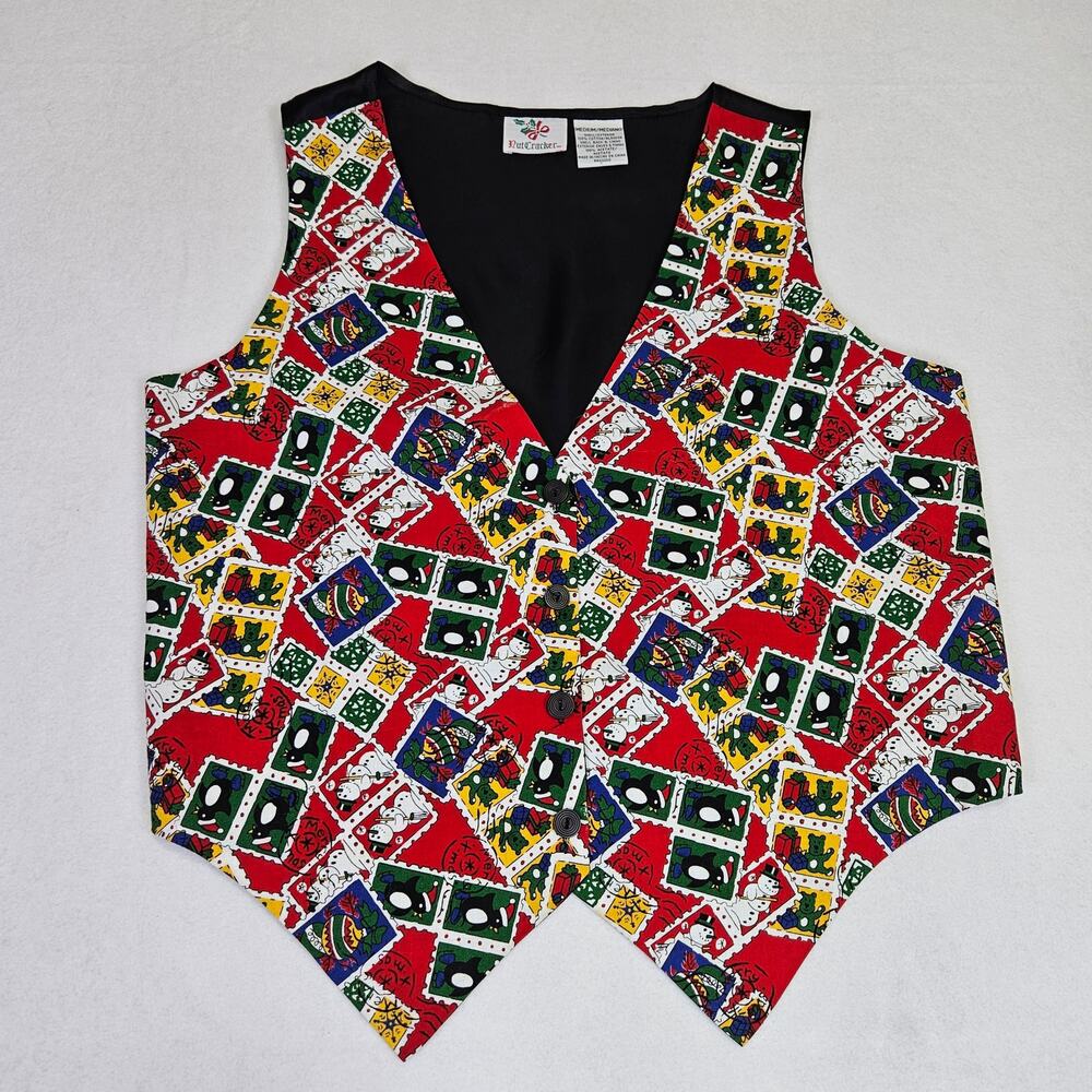 VTG 90s Christmas Vest Womens M Nutcracker Red Y2K Holiday Cottagecore Grandma